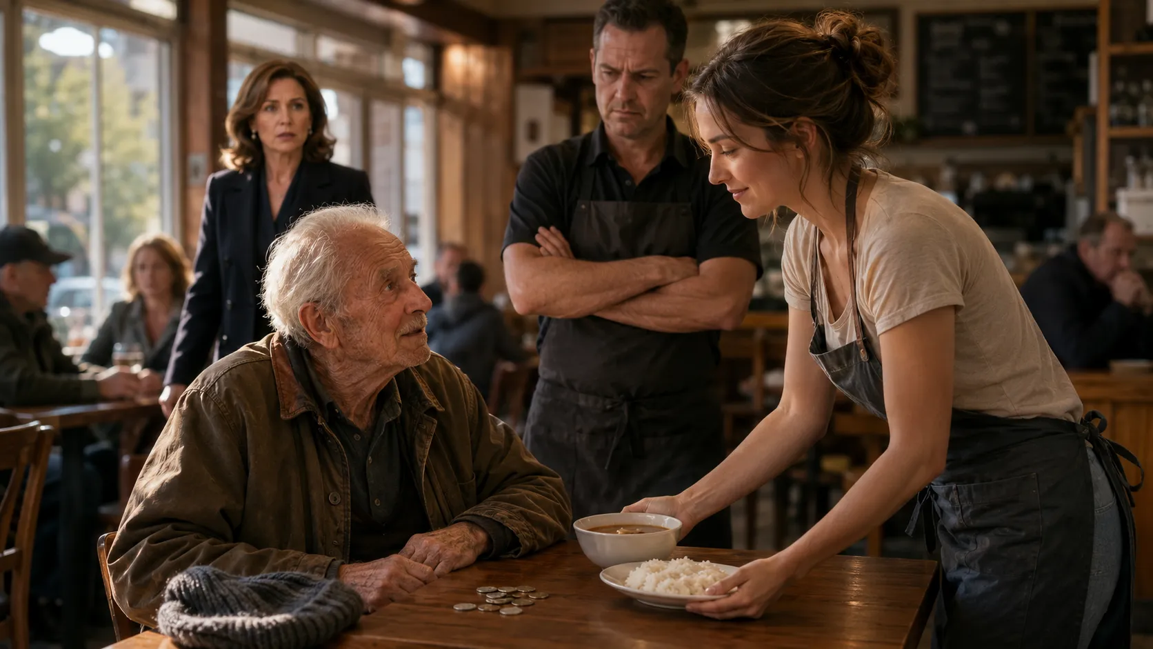 A Kind Waitress Paid for an Old Man’s Meal — Then His Wealthy Daughter Walked In